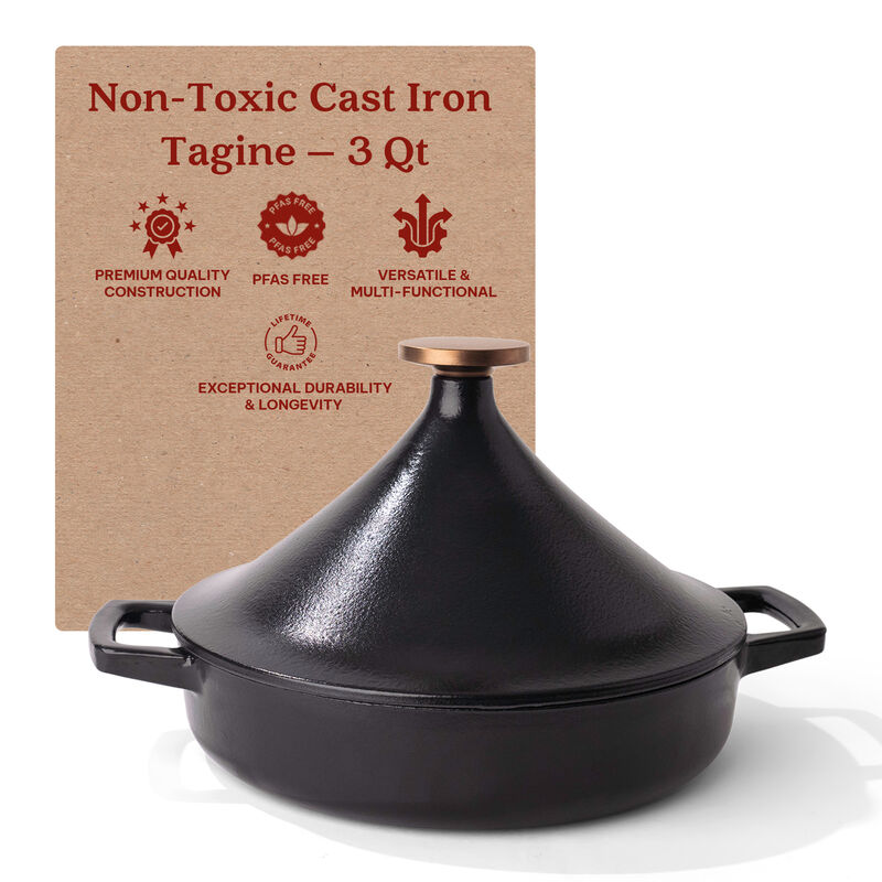 Alva Nori Enameled Cast Iron Tagine Pot 3 Qt. 11" Scratch Resistant Nonstick Stove-to-Table Enamel Coated Moroccan Pot, Non Toxic, Compatible with All Stovetops, Oven Safe & Induction Safe
