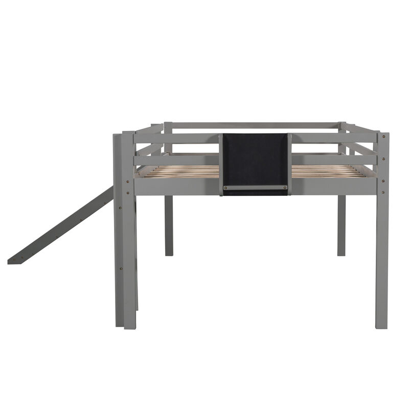 Full Size Loft Bed Wood Bed with Slide, Stair and Chalkboard
