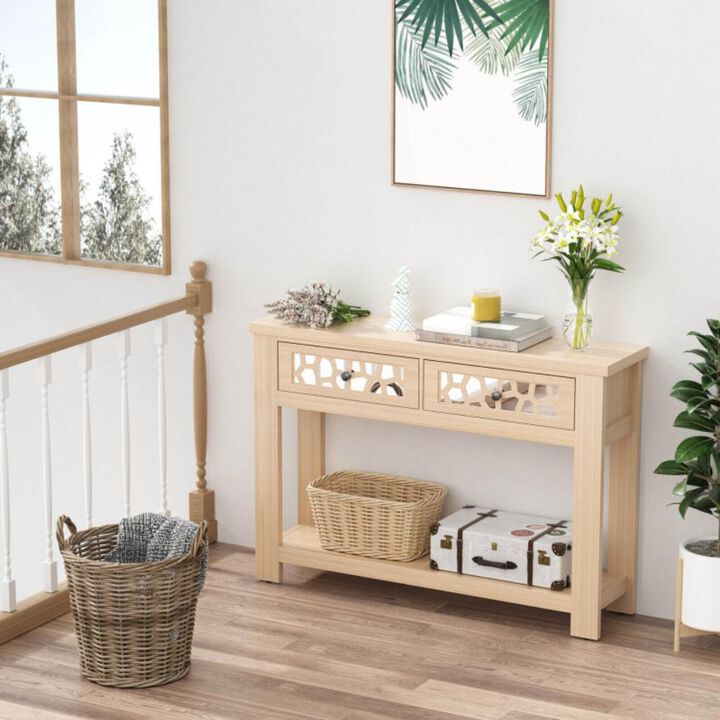 Hivvago 2-Tier Console Table with Drawers and Open Storage Shelf