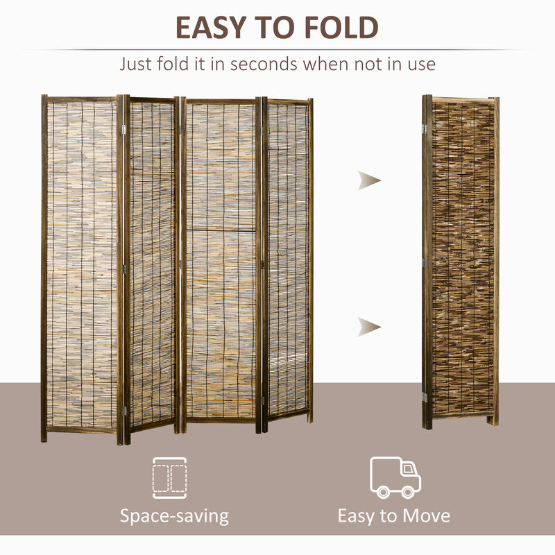 HOMCOM 4 Panel Room Divider 5.5 Ft Tall Portable Folding Privacy Screens Brown