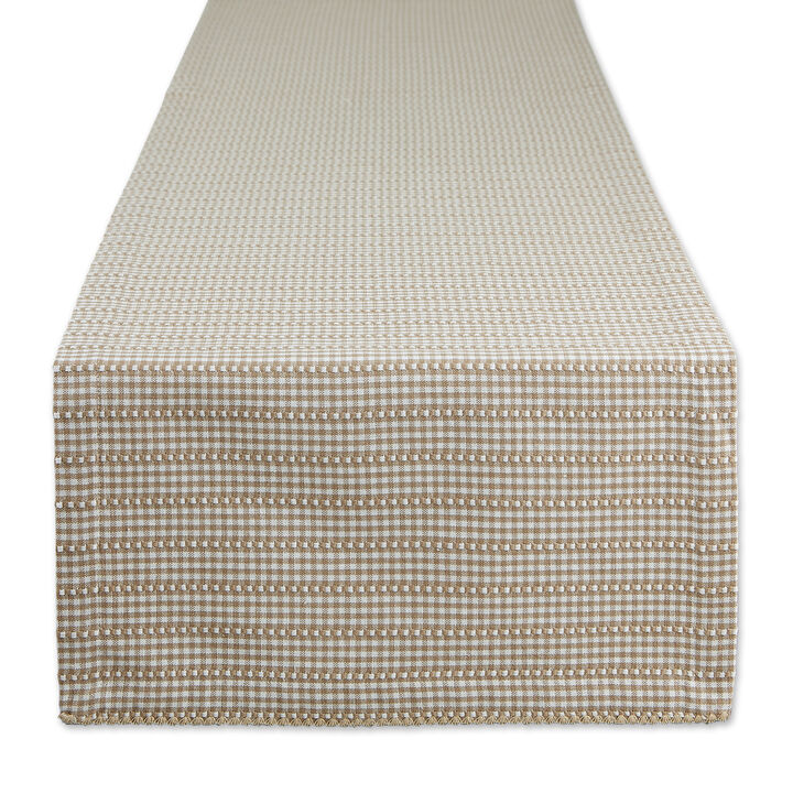 14" x 108" Stone Brown and White Farmhouse Gingham Decorative Table Runner