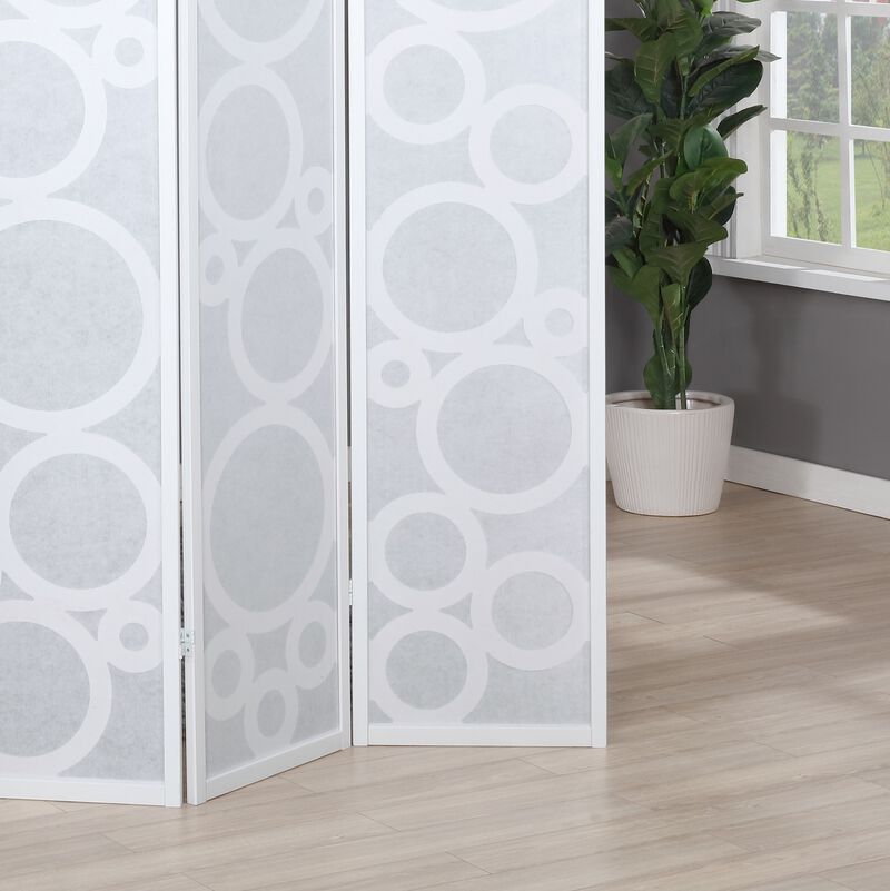 Streamdale 4-Panel Wood Room Divider with Circle Pattern, White