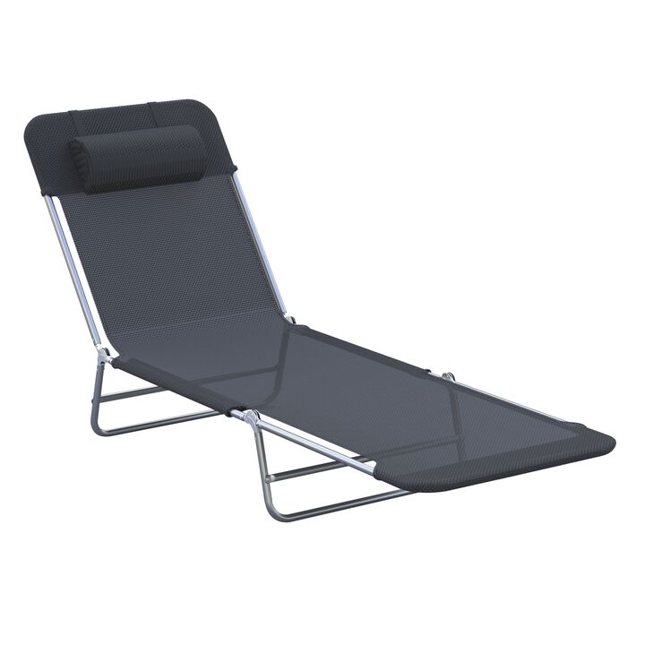 Versatile Black Lounger: 6-Position Folding Chaise with Cushion for Outdoors