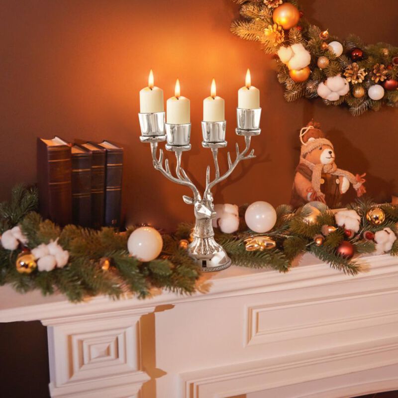 Hivvago Reindeer Candle Holder Christmas Ornament for 4 Candles Aluminum Decoration-Silver