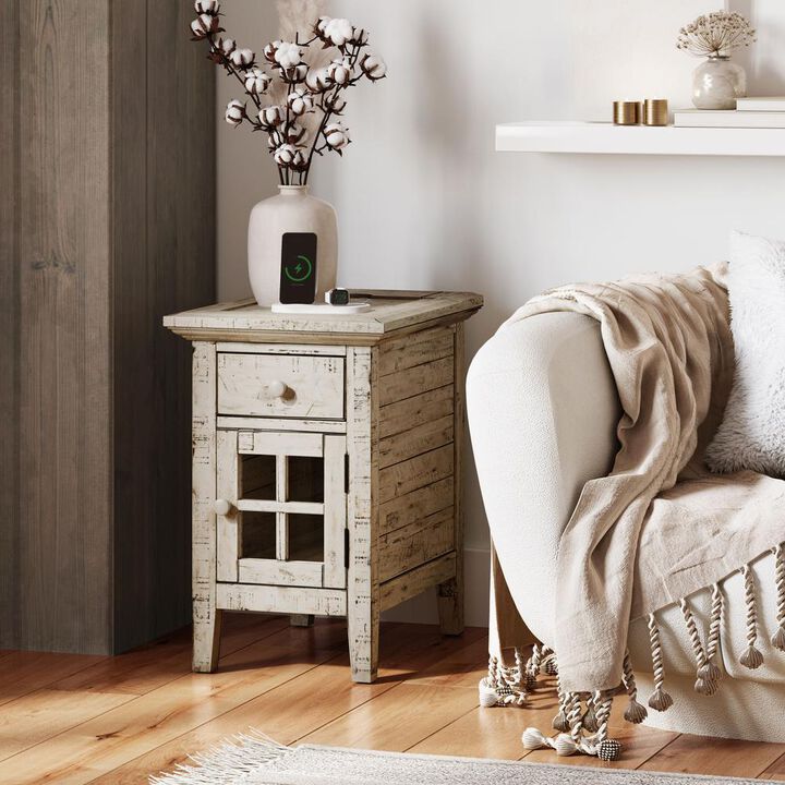 Jofran Distressed Acacia USB Charging Chairside End Table