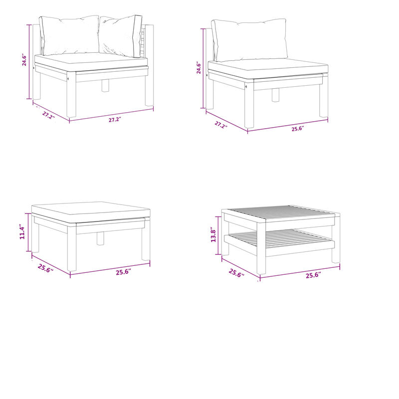 Luna 5pc Modular Outdoor L Sofa and Acacia Wood Coffee Table, Cream - Benzara