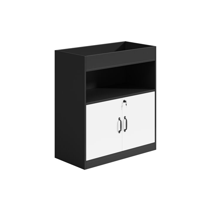 FUFU&GAGA Black & White Bookshelf with 2 Doors, 1 Open Shelf, and 1 Rack, Particle Board Construction with Laminate Finish (31.5" W x 35.4" H x 15.7" D),White