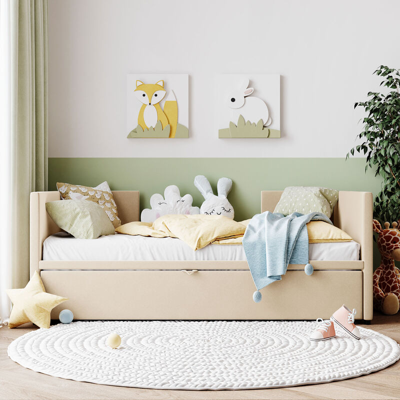 Merax Upholstered Daybed with Pop Up Trundle
