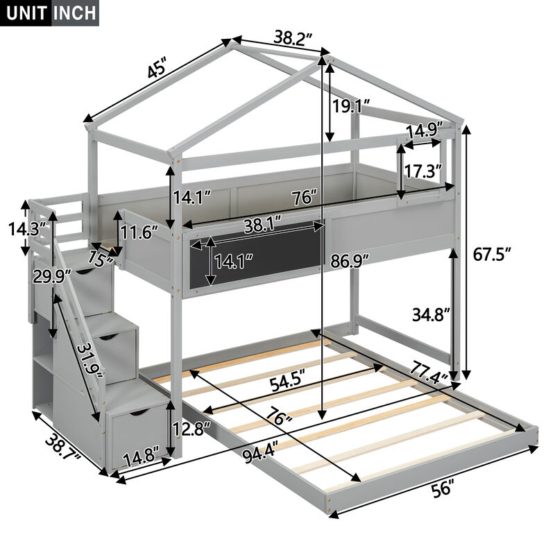 Merax House Bunk Bed with Storage Staircase