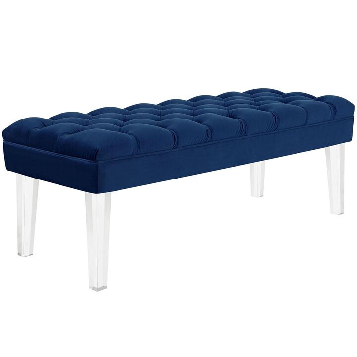 Modway Valet Tufted Button Performance Velvet Upholstered Bedroom Or Entryway Bench with Acrylic Legs in Navy