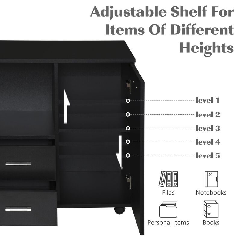 Black Office Storage: Multifunction Cabinet with Drawers and Shelves