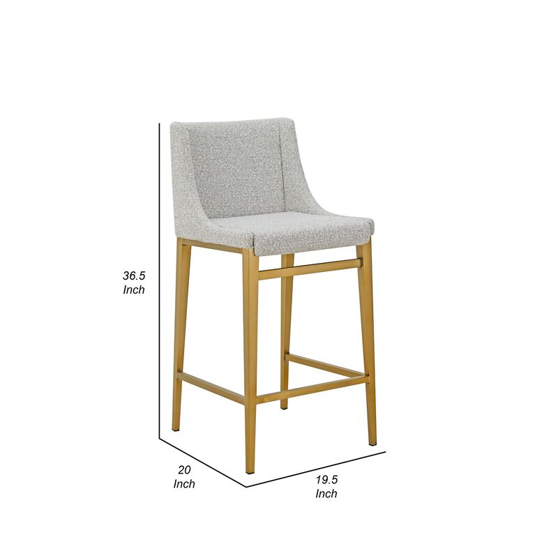 Cid Kinn Counter Stool Chair Set of 2, Light Gray Polyester, Brass Steel - Benzara