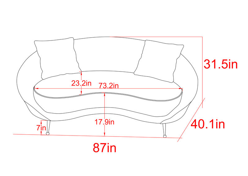 Pasargad Home Luna Collection Curved Sofa, 2 Pillows Included, Mocha