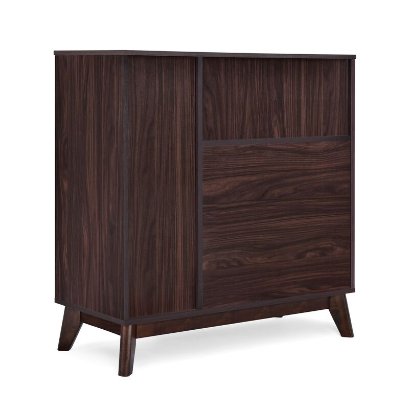 Bara Accent Cabinet 36 Inch, 3 Space 2 Drawer, Rustic Dark Wenge Brown - Benzara