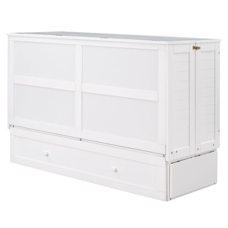Queen Size Mobile Murphy Bed With Drawer And Little Shelves On Each Side