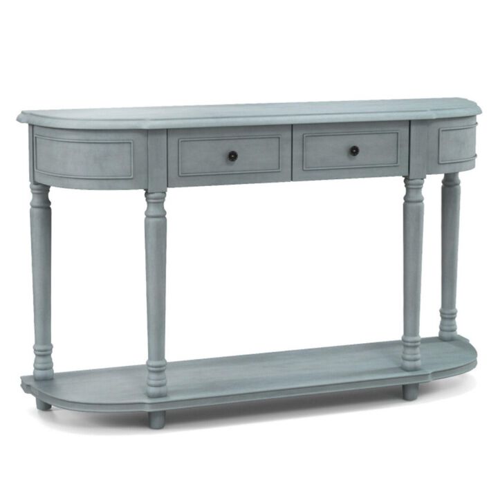 Hivvago 52" Retro Console Table with 2 Drawers and Open Shelf Entryway Sofa Table-Blue