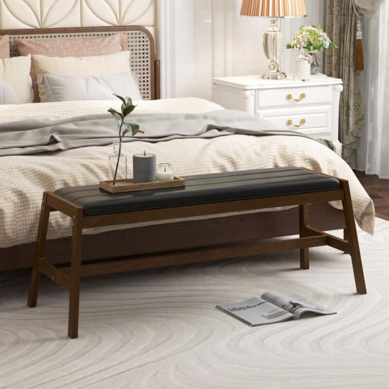 Hivvago 50 Inch Long Solid Wood Dining Bench Upholstered Table Bench with Faux Leather Padded Seat