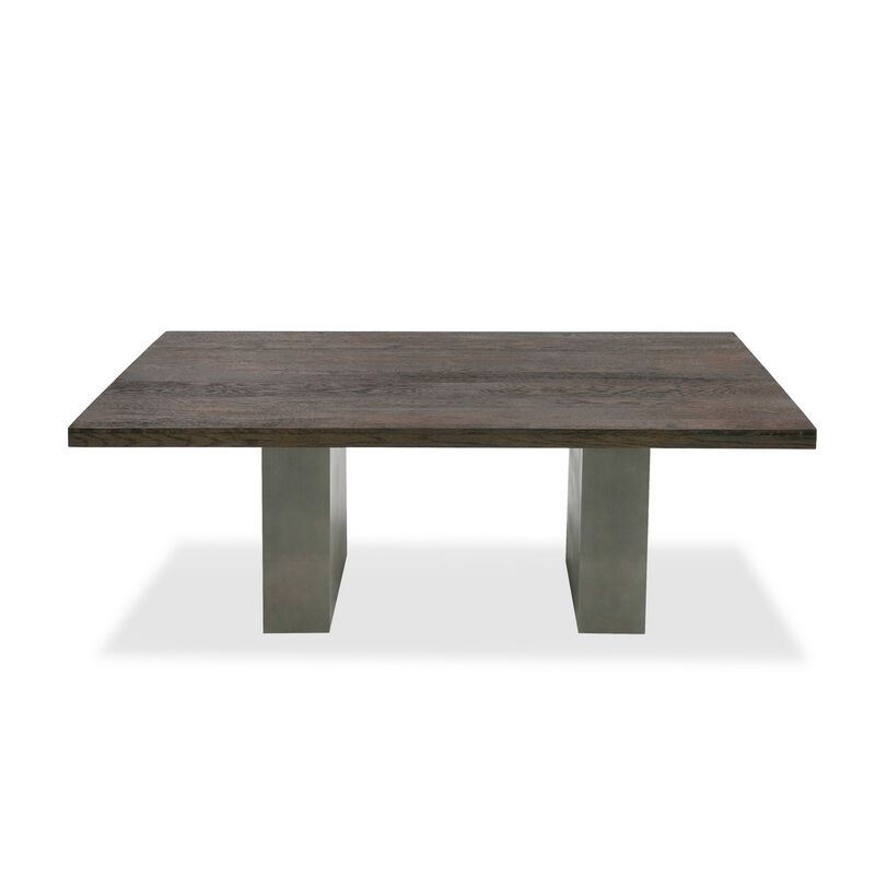 Cid Ari 94 Inch Dining Table, Heritage Oak Rectangular Top, Dark Gray - Benzara