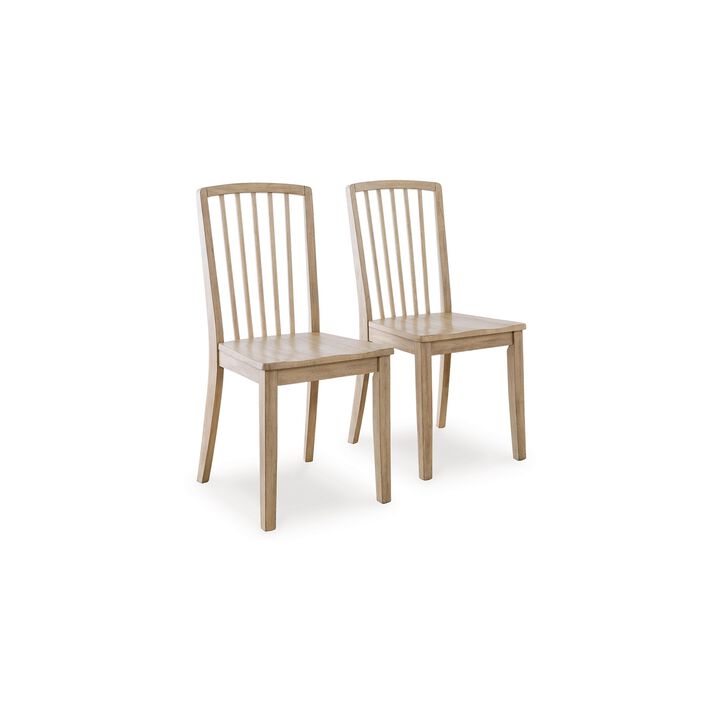 Glim Dining Side Chair Set of 2, Brown Hardwood Seat w Slatted Back - Benzara