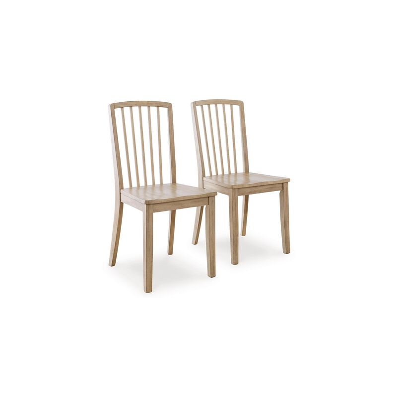 Glim Dining Side Chair Set of 2, Brown Hardwood Seat w Slatted Back - Benzara