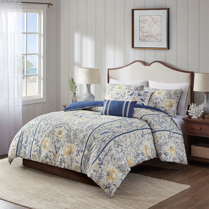 Gracie Mills Marlon 5-Piece Cotton Botanical Duvet Cover Set