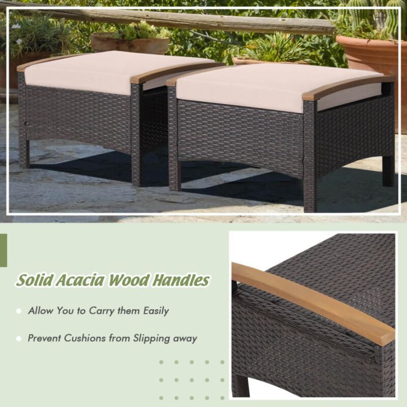 Hivvago Set of 2 Wicker Patio Ottoman Fade-Resistant Foot Rest with Cushion