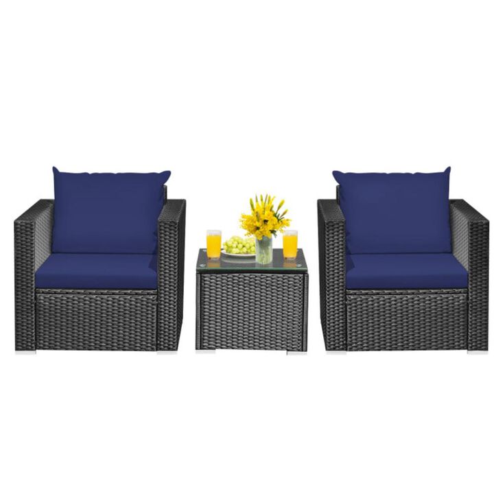 Hivvago 3 Pieces Patio Wicker Conversation Set with Cushion