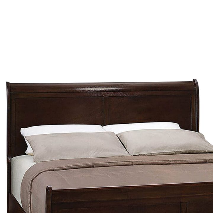 Wooden Eastern King Bed with Curved Panel Headboard, Brown-Benzara
