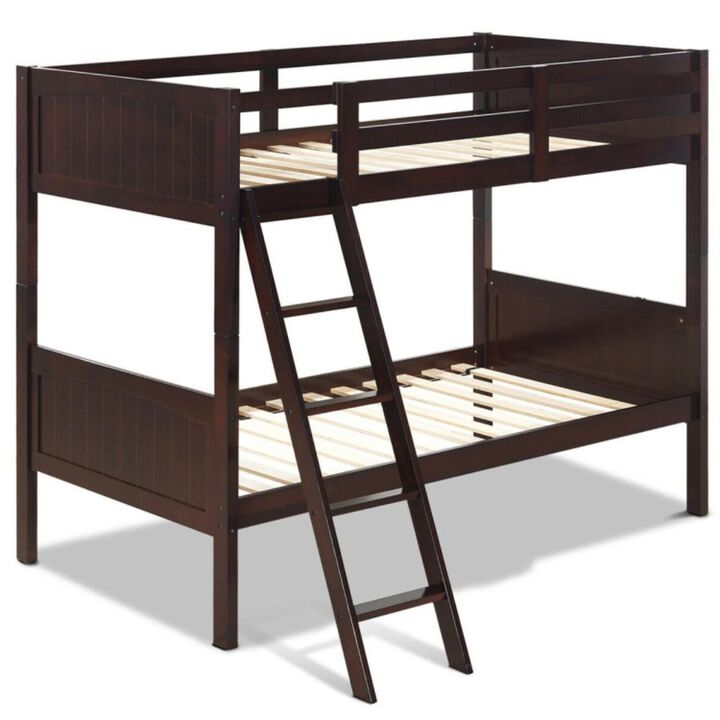 Hivvago Wooden Twin Over Twin Bunk Beds with Ladder and Safety Rail