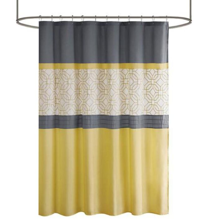Belen Kox Grey and Yellow Embroidered Microfiber Shower Curtain, Belen Kox