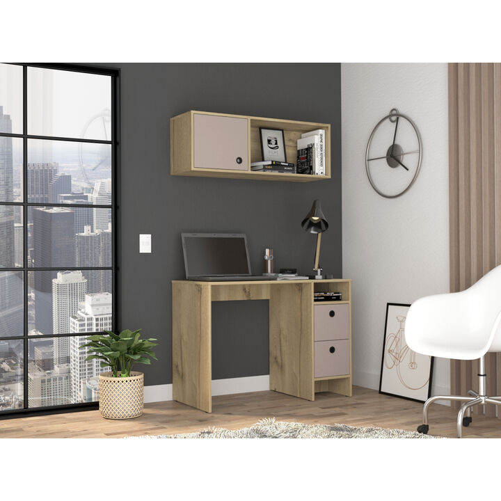 Eugene 2-Shelf 3-Drawer 2-Piece Office Set Light Oak And Taupe