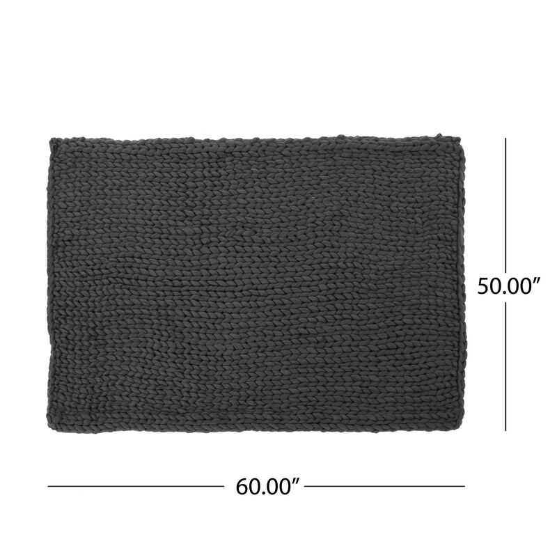 Moon Throw Blanket, 60 Inch, Knitted Design, Acrylic, Dark Gray Finish - Benzara