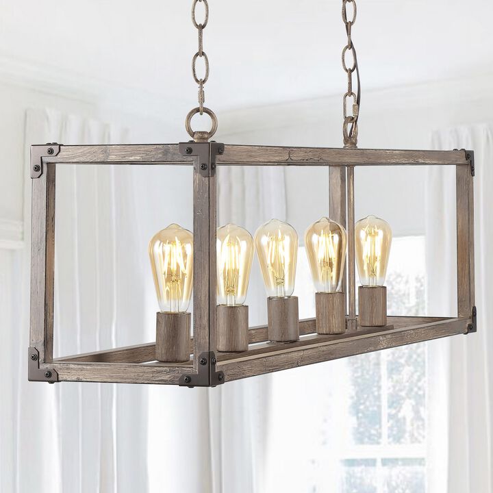 Magnolia 5-Light Linear Adjustable Iron Rustic Farmhouse LED Pendant