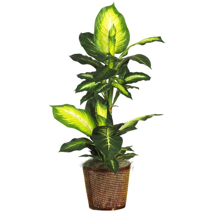 Nearly Natural 42-in Golden Dieffenbachia w/Basket Silk Plant