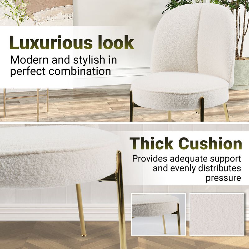 Teddy Fabric Dinning Chair (Set of 2) in Greamy White with Adjustable Foot Nails