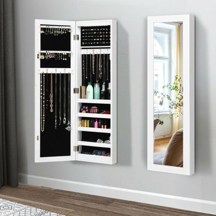 Hivvago Wall And Door Mirrored Jewelry Cabinet With LED Light
