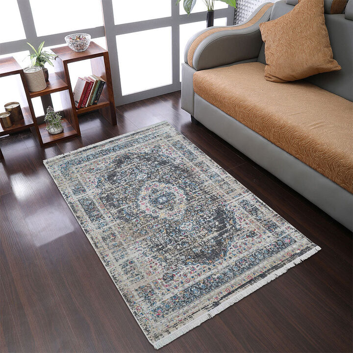 RUGSOTIC CARPETS MACHINE MADE POLYESTER AREA RUGS  - 5'x7'10'', Rectangle Shape, Multicolor Color, Classic Oriental Traditional  Design, Low Pile Machine Made Area Rugs (M00091)