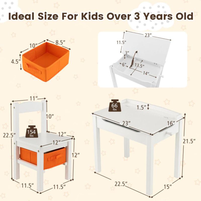 Hivvago Flip-Top Wood Kids Activity Table and Chair Set with Hidden Storage Space