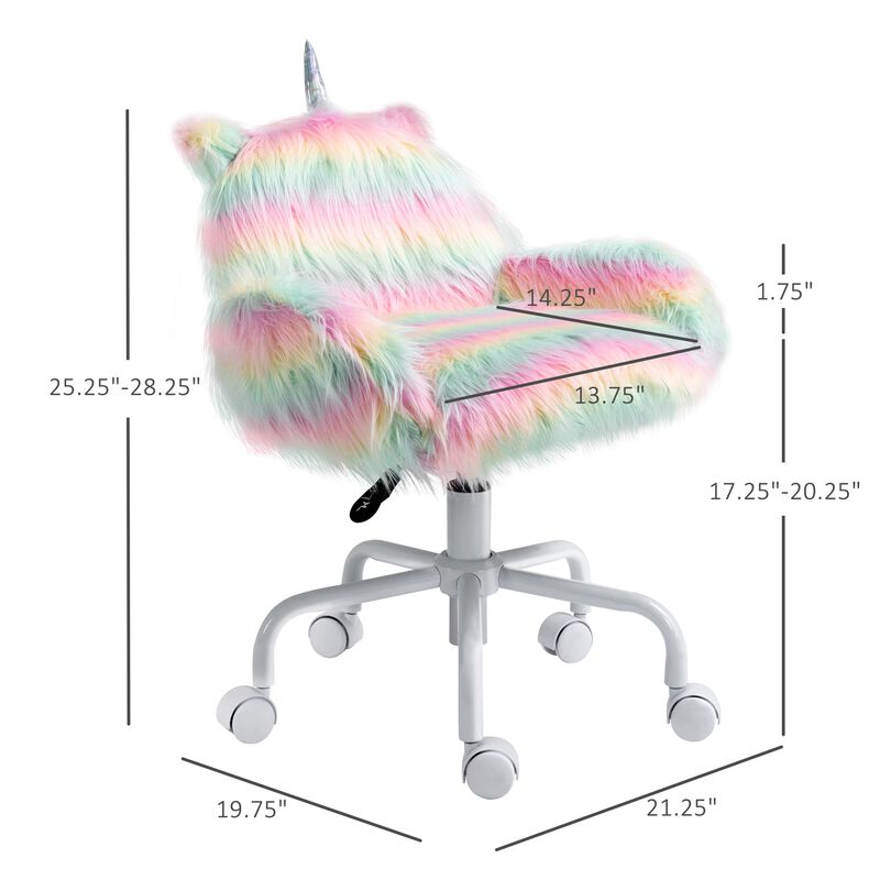 Colorful Kids' Chair: Fluffy Unicorn Vanity Office Chair with Rainbow Swivel