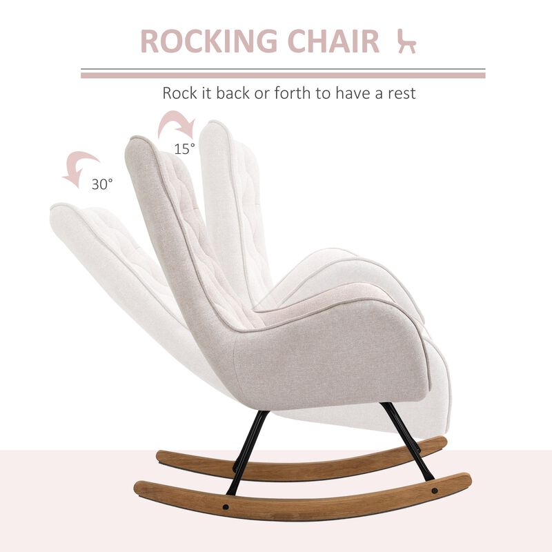 Cream White Retro Rocker: Mid-Century Tufted Wingback Chair