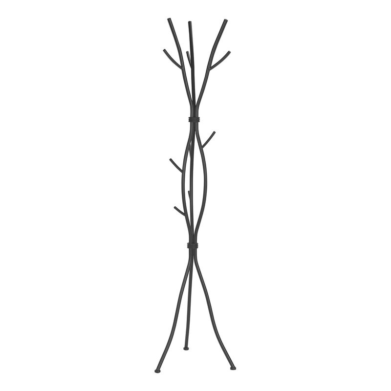 Monarch Specialties I 2062 Coat Rack, Hall Tree, Free Standing, 11 Hooks, Entryway, 74"H, Bedroom, Metal, Black, Contemporary, Modern