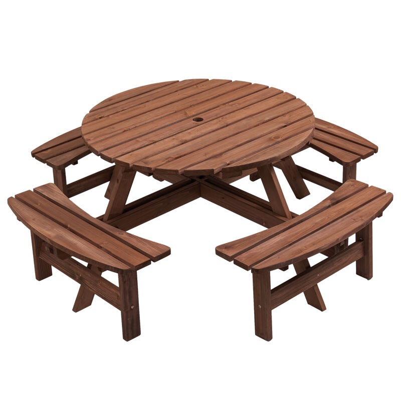 8 Person Wooden Picnic Table with Built-In Benches