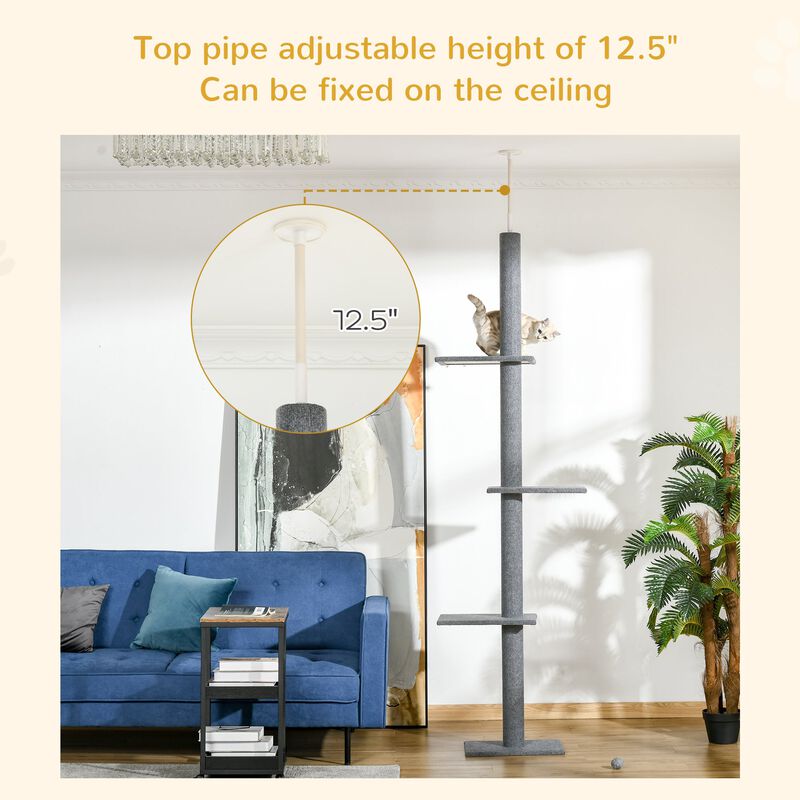 Grey Cat Activity Center: Floor-to-Ceiling Climbing Tower with Sisal