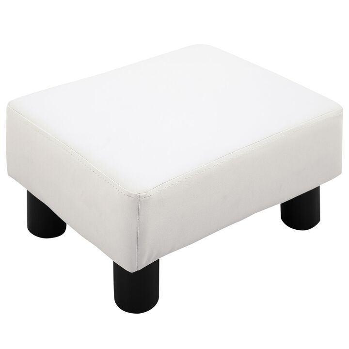 Bright Lounging Companion: White Modern Faux Leather Rectangular Footrest