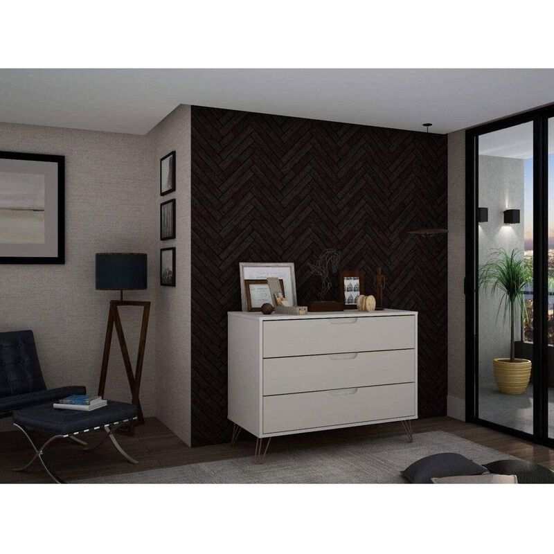 Hivvago Modern Scandinavian Style Bedroom 3-Drawer Dresser in Off-White Finish