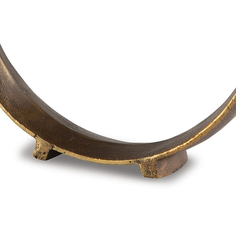 Dalie Sculpture, Round Metal Accent Tabletop Size, 14 Inch, Bronze - Benzara