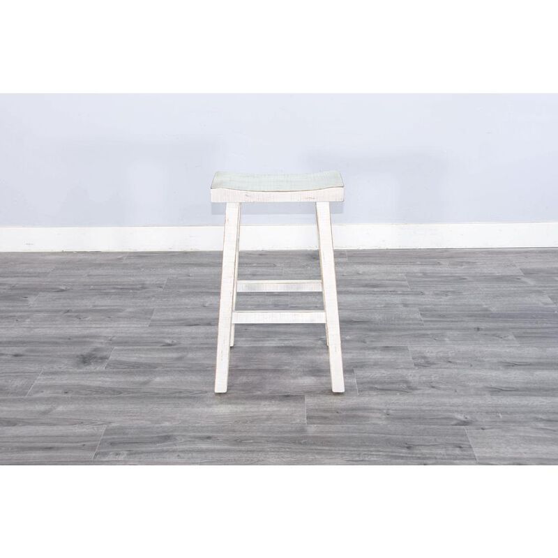 Sunny Designs White Sand Bar Saddle Seat Stool, Wood Seat