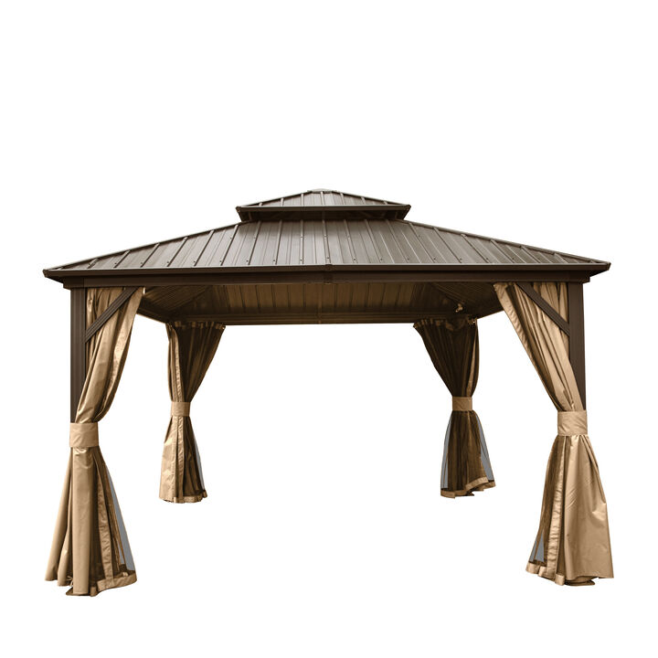 12' X 12' Hardtop Gazebo, Aluminum Metal Gazebo Withnized Steel Double Roof Canopy