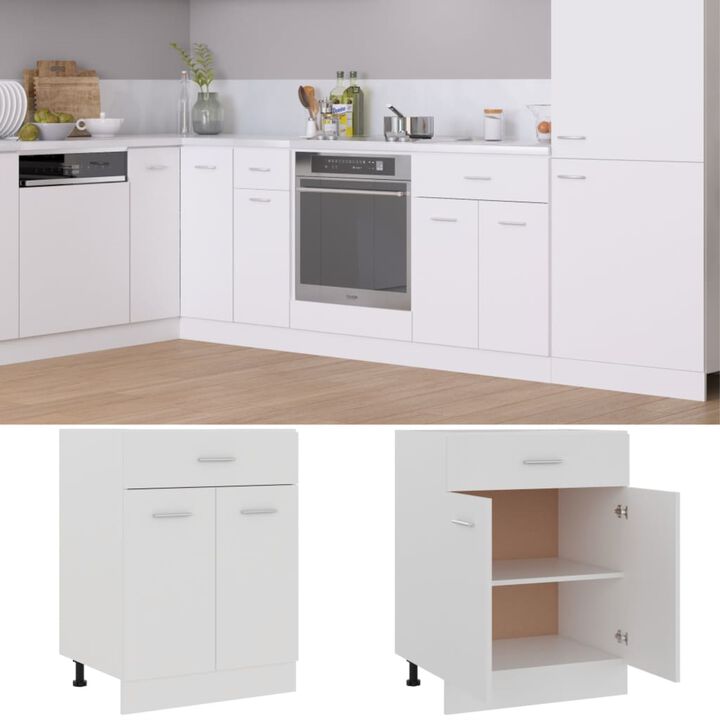 vidaXL Bottom Kitchen Cabinet with Drawer and Two Shelves - Engineered Wood Construction - White Finish - 23.6"x18.1"x32.1"