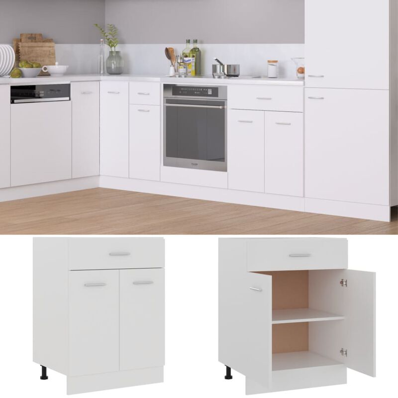 vidaXL Bottom Kitchen Cabinet with Drawer and Two Shelves - Engineered Wood Construction - White Finish - 23.6"x18.1"x32.1"